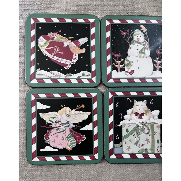 6pc Pimpernel Christmas Cork Back Coasters Set Snowman Angel Deer Santa Cat - Picture 5 of 7